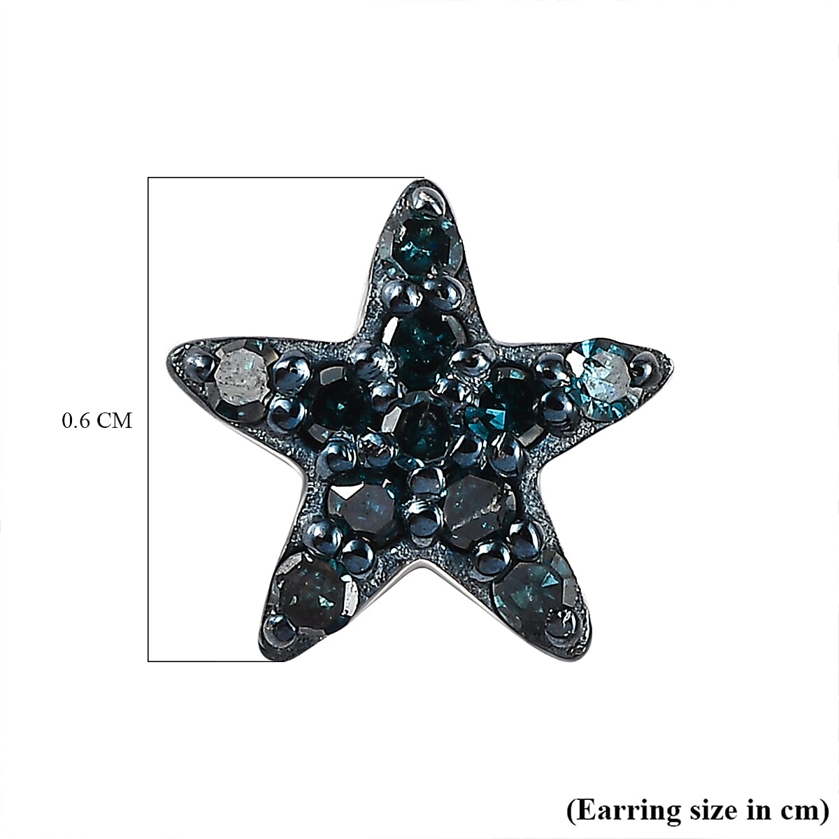 Blue Diamond Star Stud Earrings in Platinum Overlay Sterling Silver 0.15 Ct