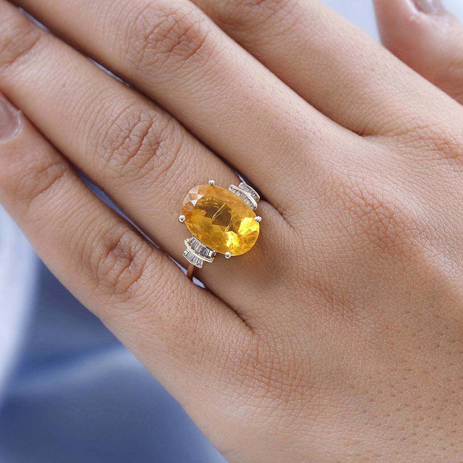 Extremely Rare Size- 9K Yellow Gold QUERETARO Fire Opal (OV 14X10 mm) and Diamond Ring 4.145 Ct.