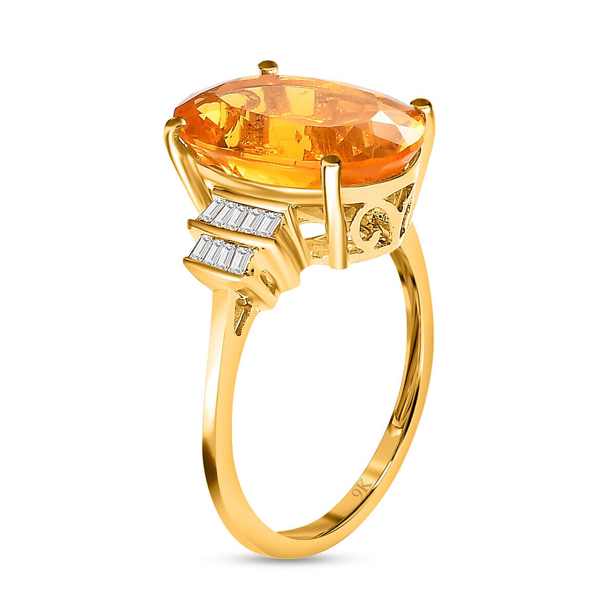 Extremely Rare Size- 9K Yellow Gold QUERETARO Fire Opal (OV 14X10 mm) and Diamond Ring 4.145 Ct.