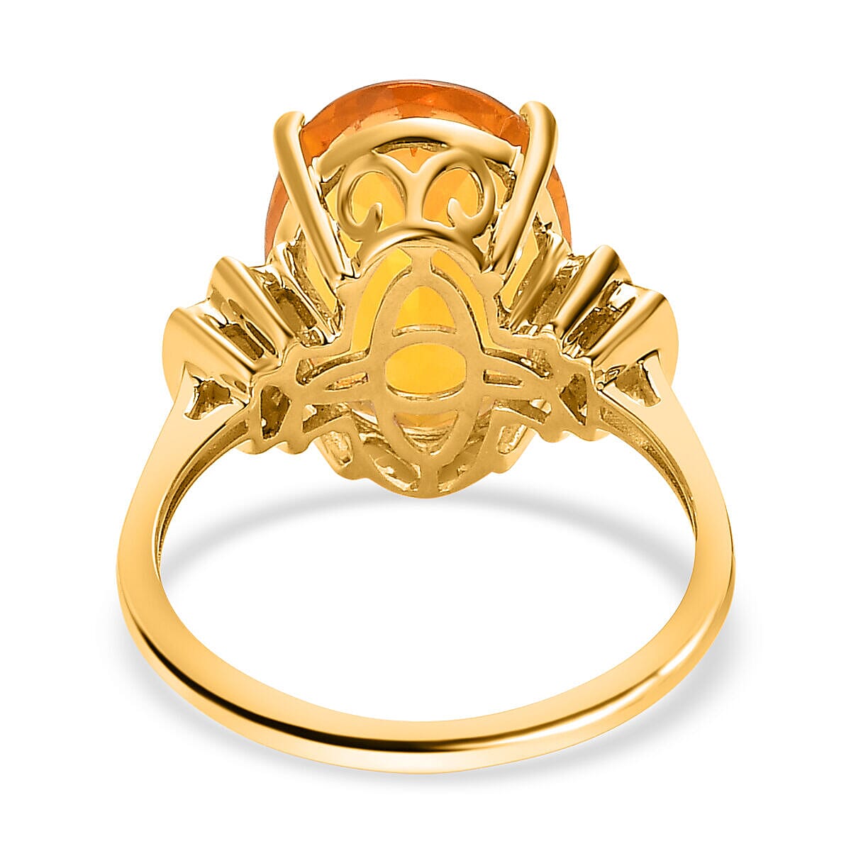 Extremely Rare Size- 9K Yellow Gold QUERETARO Fire Opal (OV 14X10 mm) and Diamond Ring 4.145 Ct.