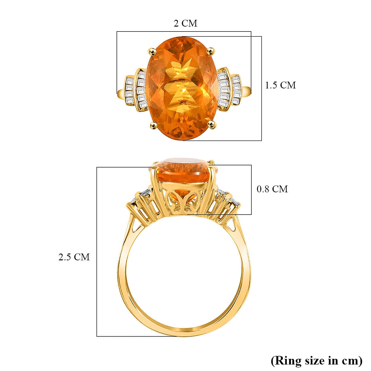 Extremely Rare Size- 9K Yellow Gold QUERETARO Fire Opal (OV 14X10 mm) and Diamond Ring 4.145 Ct.