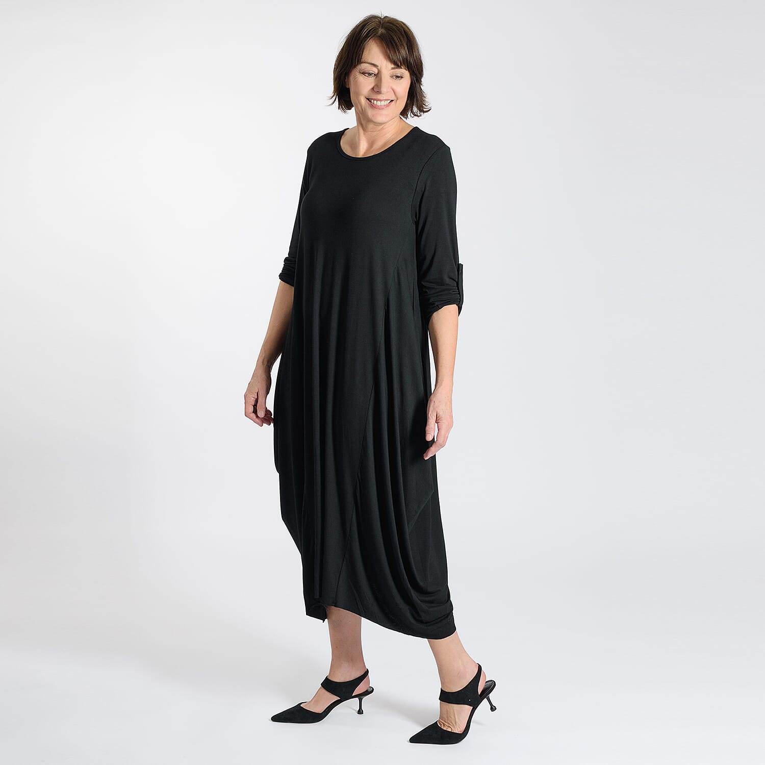 Adjustable Sleeve Jersey Parachute Dress - One Size (8 to 18) - Black