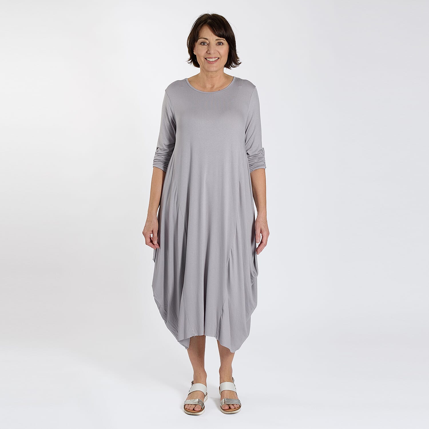 Adjustable Sleeve Jersey Parachute Dress - One Size (8 to 18) - Silver Grey