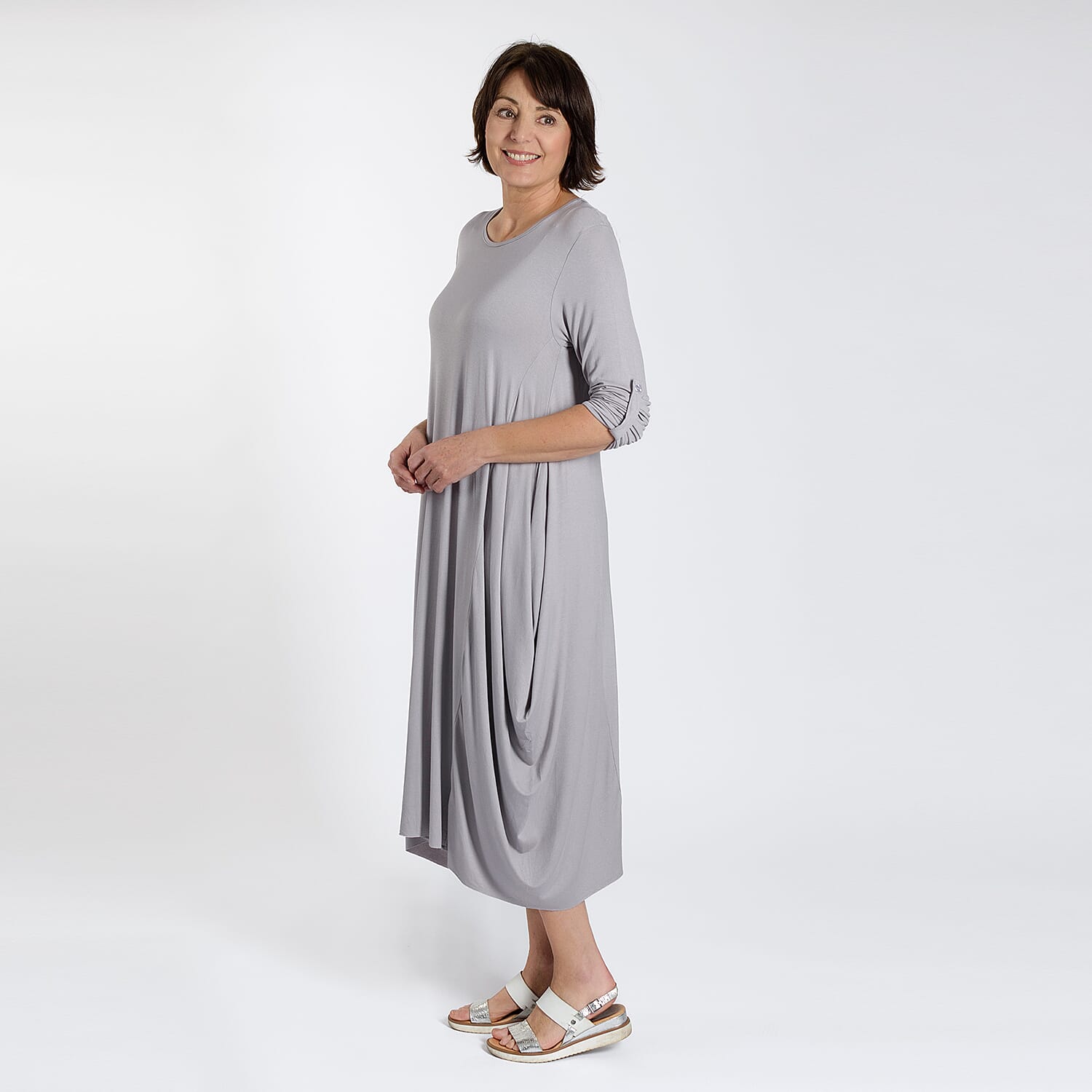 Adjustable Sleeve Jersey Parachute Dress - One Size (8 to 18) - Silver Grey
