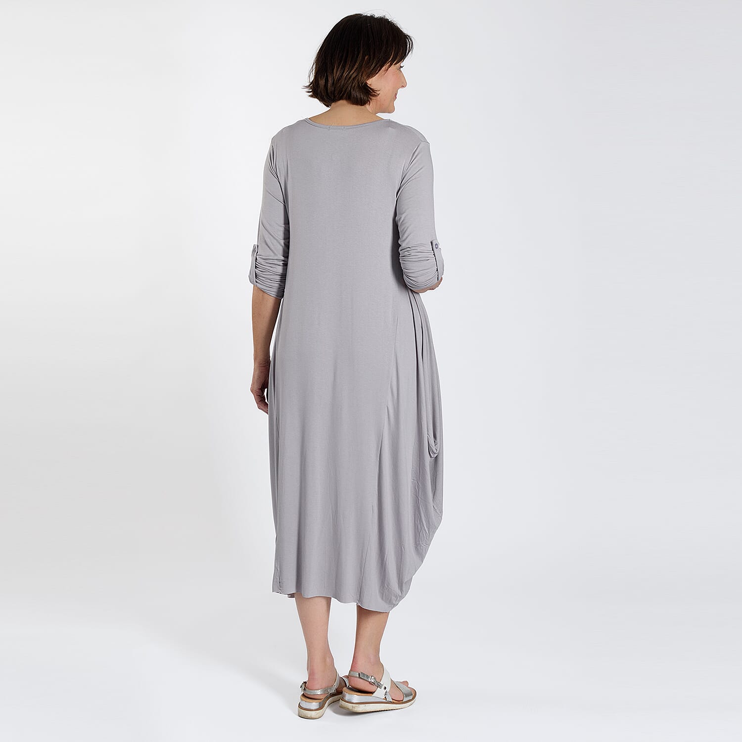 Adjustable Sleeve Jersey Parachute Dress - One Size (8 to 18) - Silver Grey