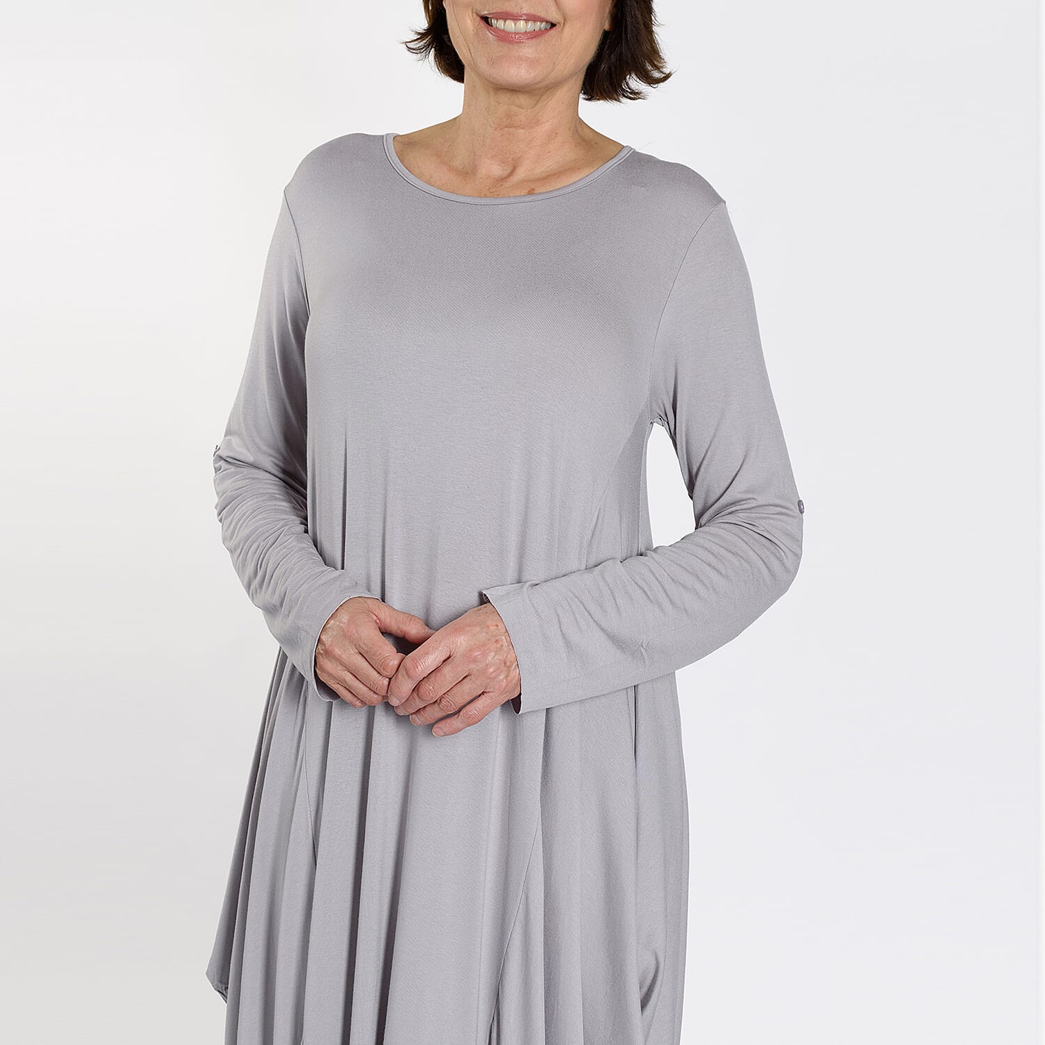 Adjustable Sleeve Jersey Parachute Dress - One Size (8 to 18) - Silver Grey