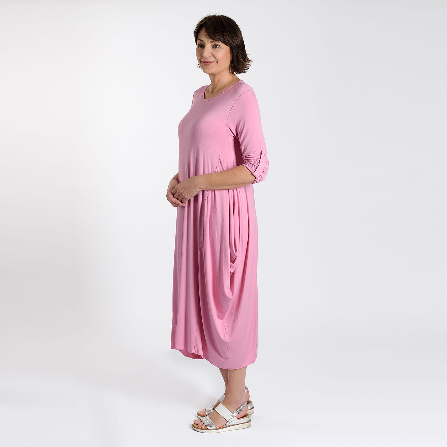 Adjustable Sleeve Jersey Parachute Dress - One Size (8 to 18) - Dusky Pink