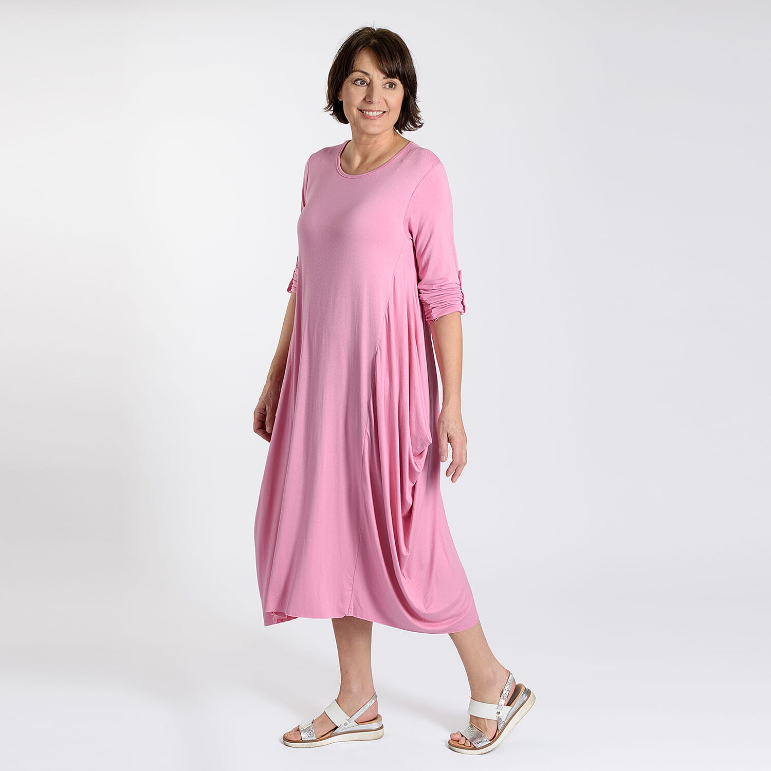 Adjustable Sleeve Jersey Parachute Dress - One Size (8 to 18) - Dusky Pink