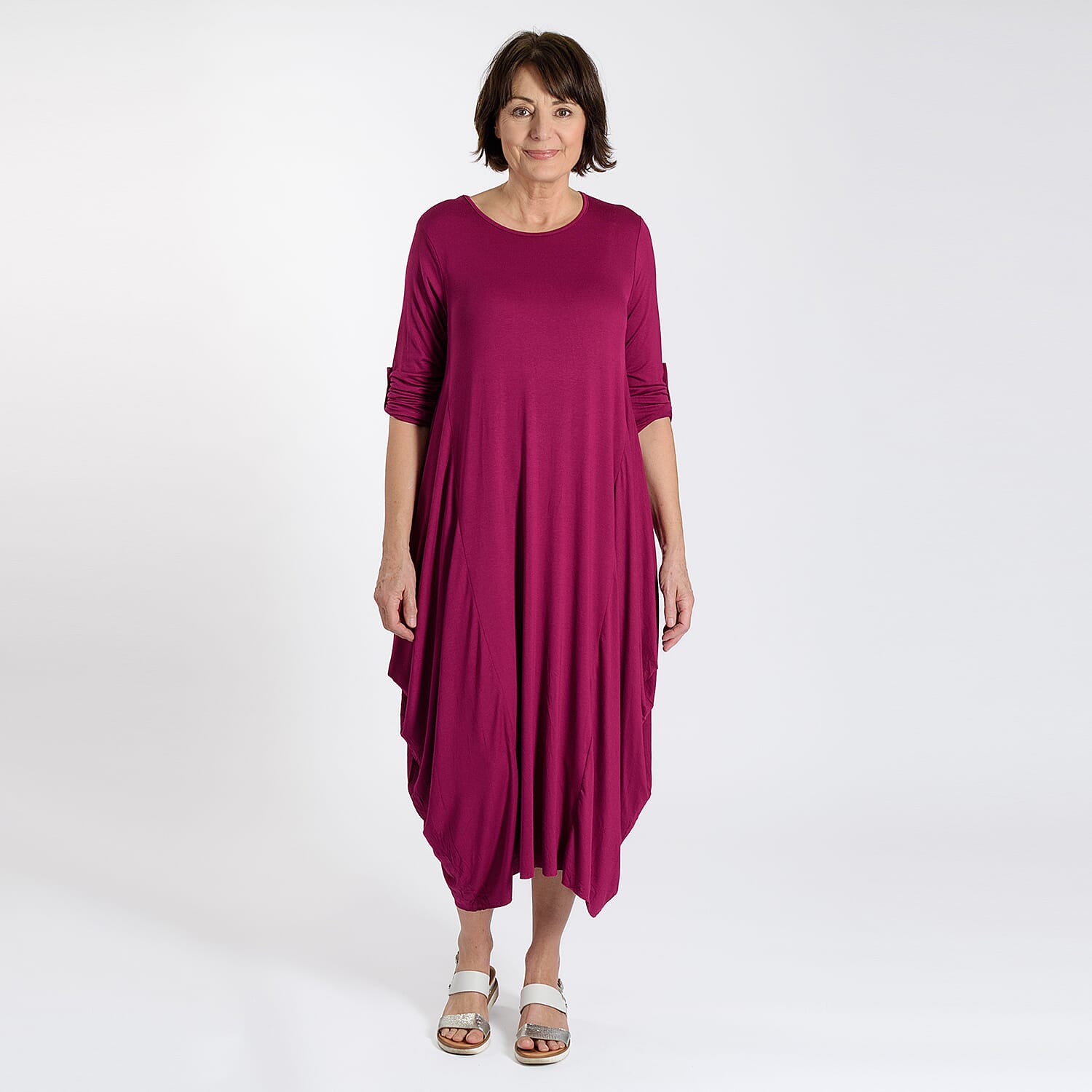 Adjustable Sleeve Jersey Parachute Dress - One Size (8 to 18) - Plum
