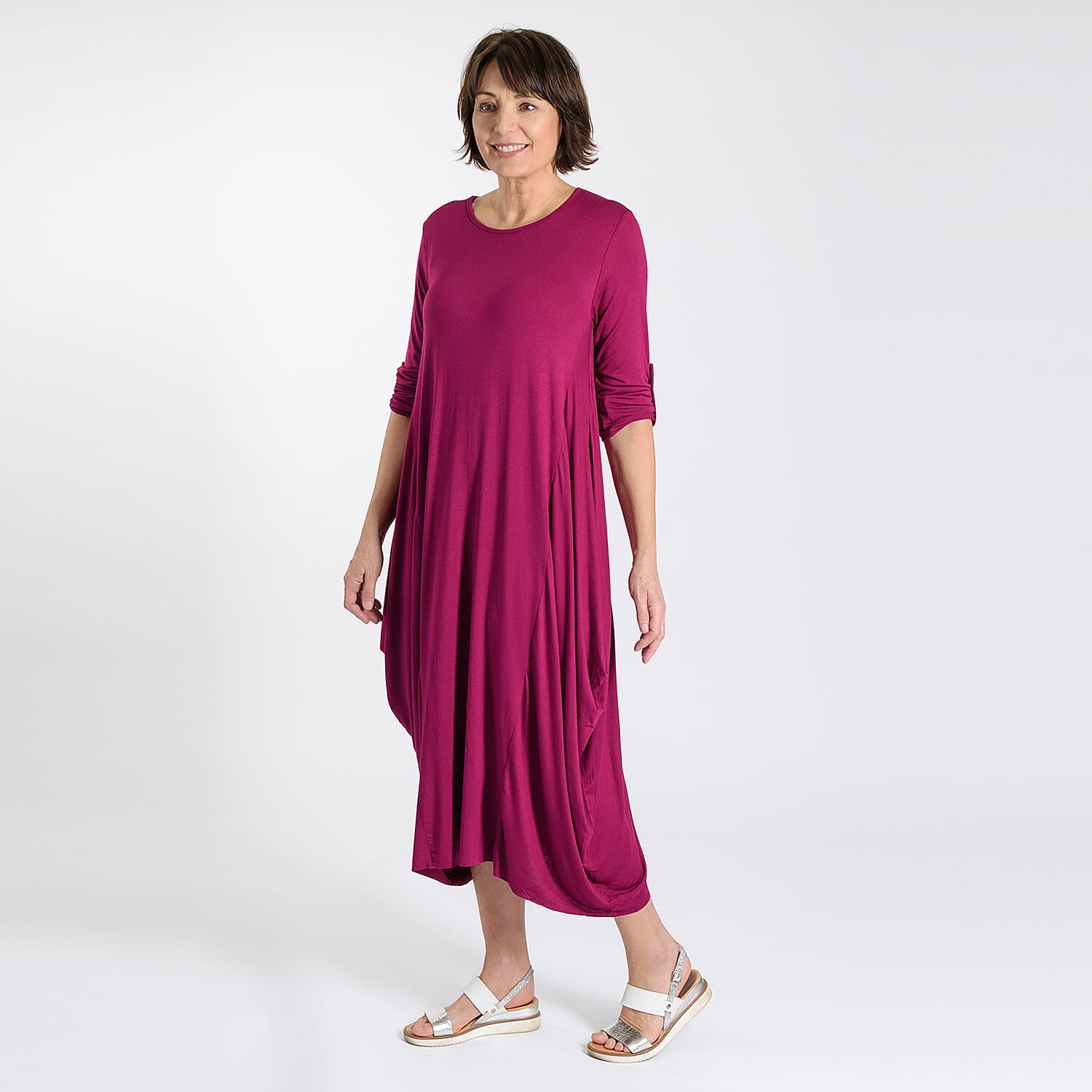 Adjustable Sleeve Jersey Parachute Dress - One Size (8 to 18) - Plum