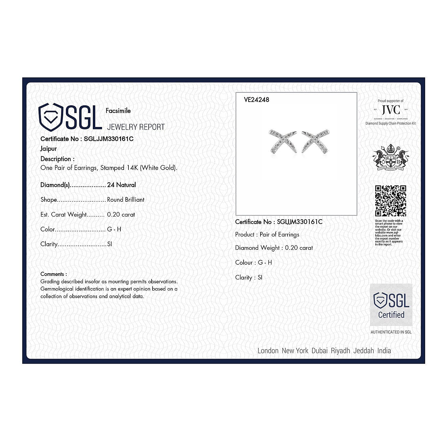 RACHEL GALLEY 14K White Gold SGL Certified Diamond (SI-G-H) Stud Earrings 0.20 Ct.