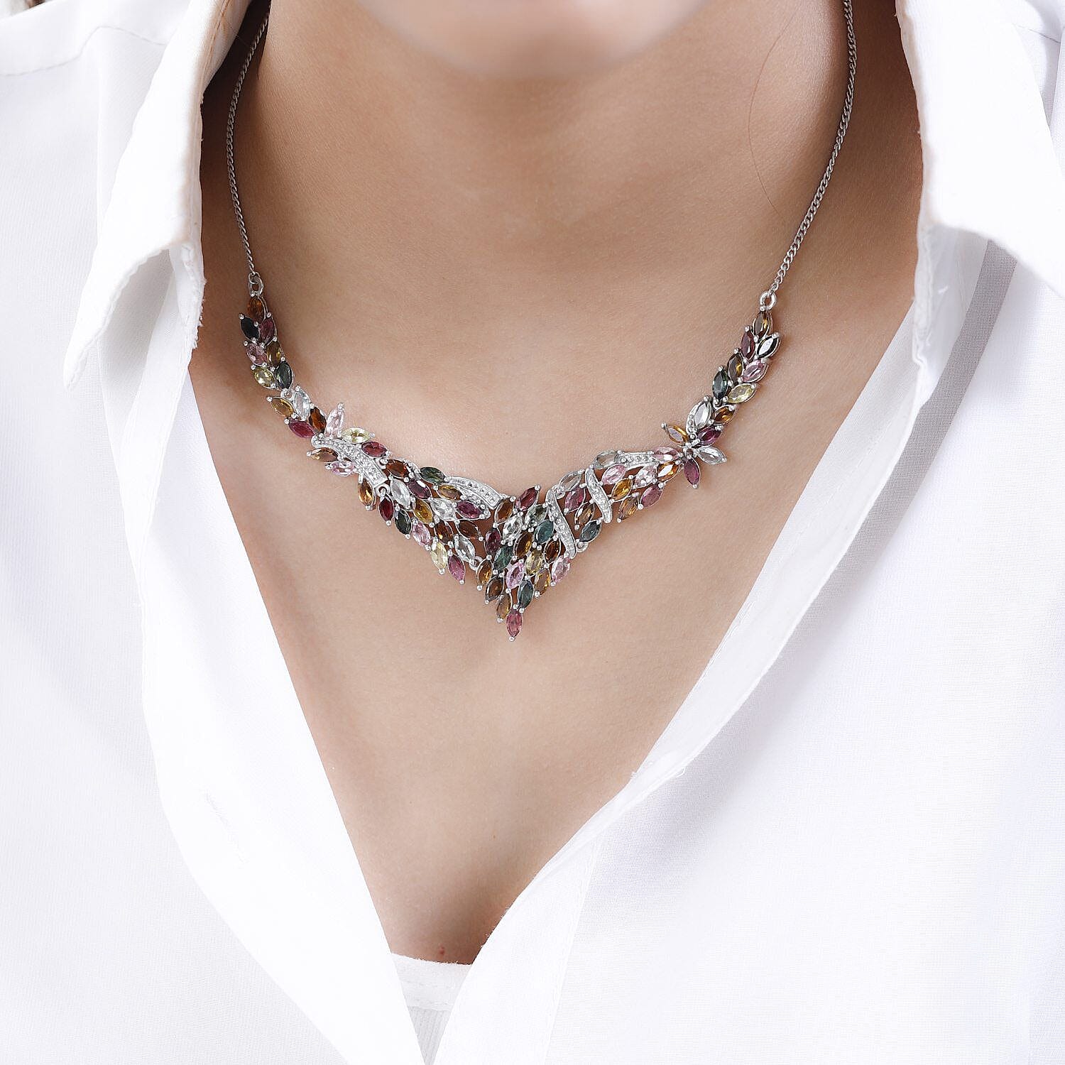 Multi-Tourmaline Necklace (Size - 20) in Platinum Overlay Sterling Silver 15.88 Ct, Silver Wt. 16.56 Gms