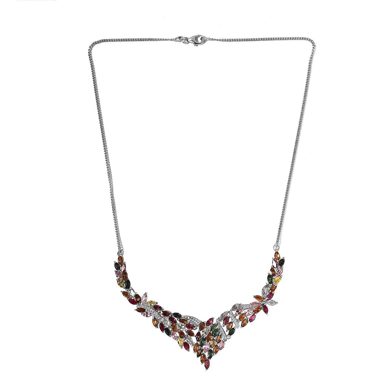 Multi-Tourmaline Necklace (Size - 20) in Platinum Overlay Sterling Silver 15.88 Ct, Silver Wt. 16.56 Gms