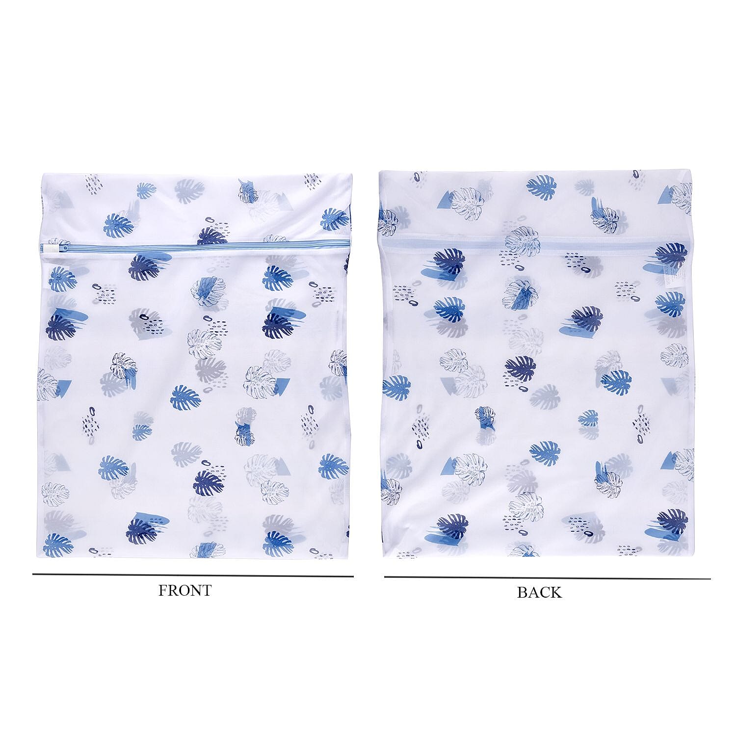 Set of 5 - Leaf Pattern Laundry Bags with Zip Closure - Blue