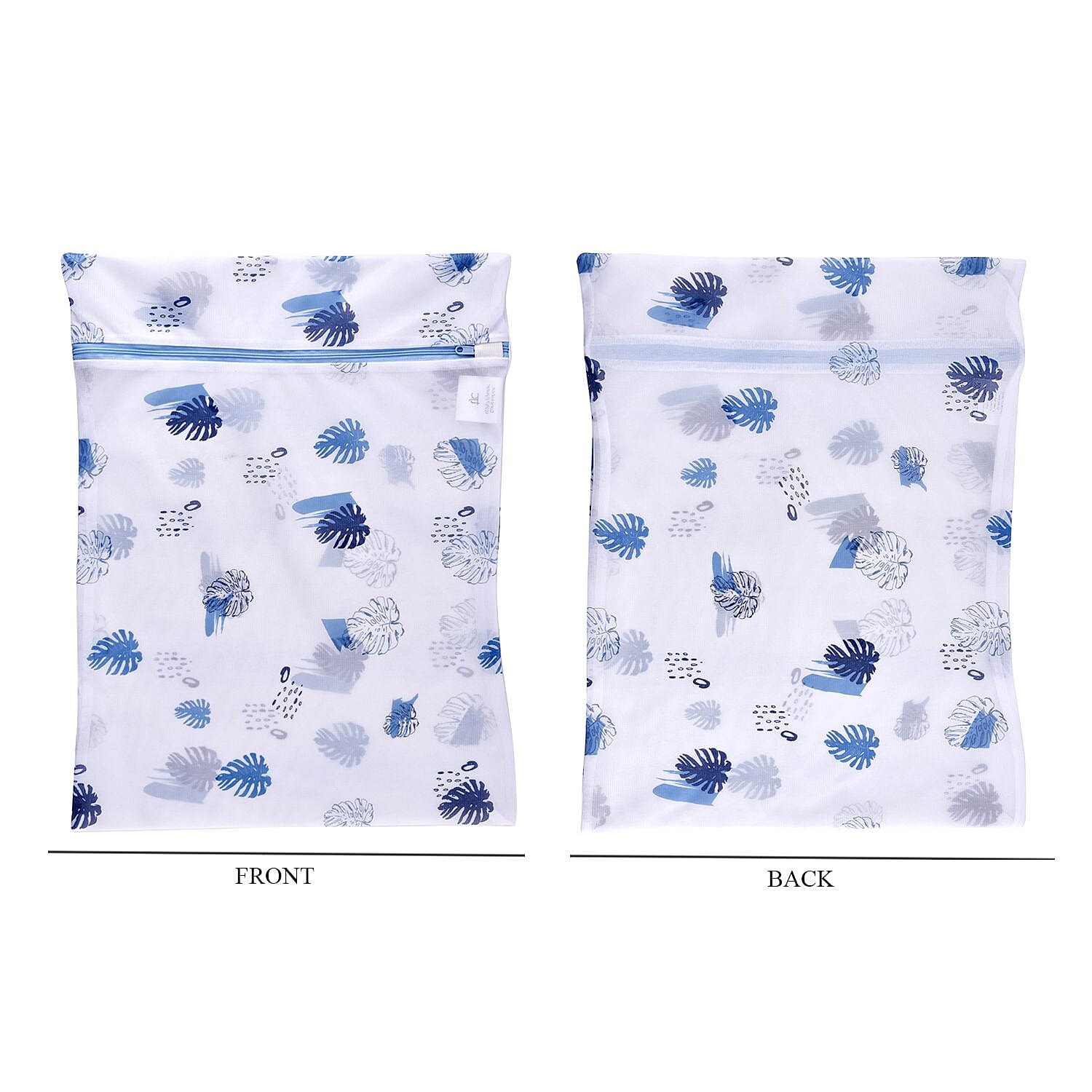 Set of 5 - Leaf Pattern Laundry Bags with Zip Closure - Blue