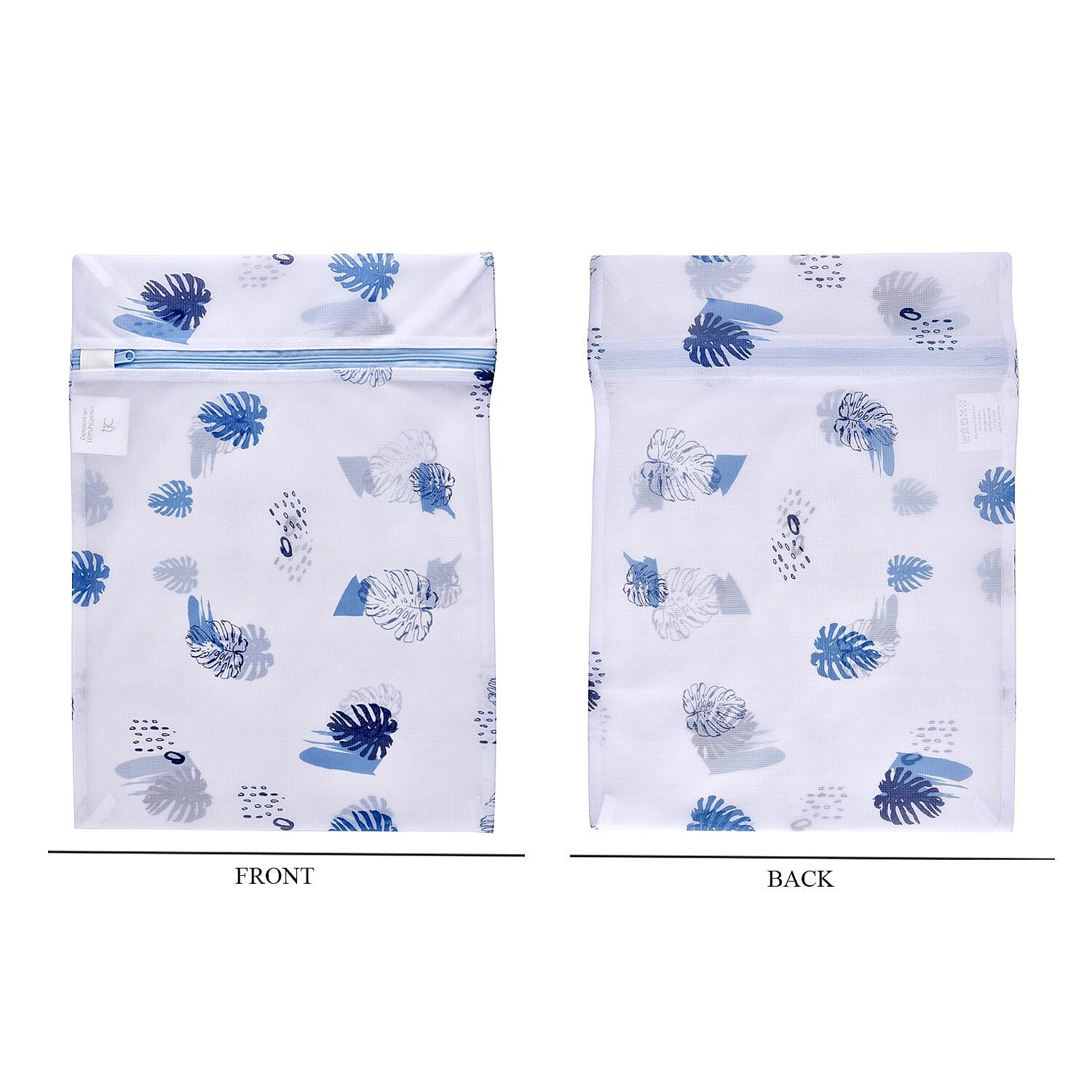 Set of 5 - Leaf Pattern Laundry Bags with Zip Closure - Blue