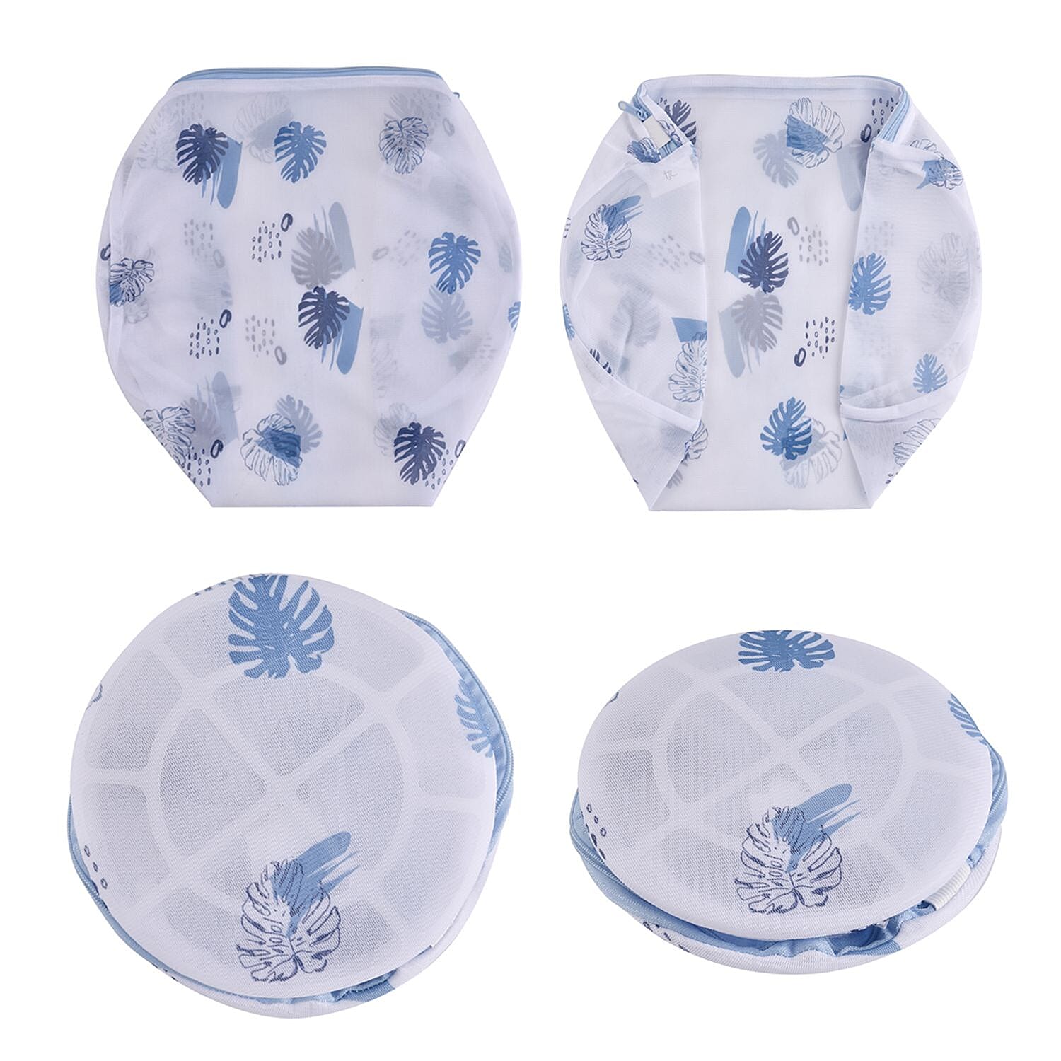 Set of 5 - Leaf Pattern Laundry Bags with Zip Closure - Blue