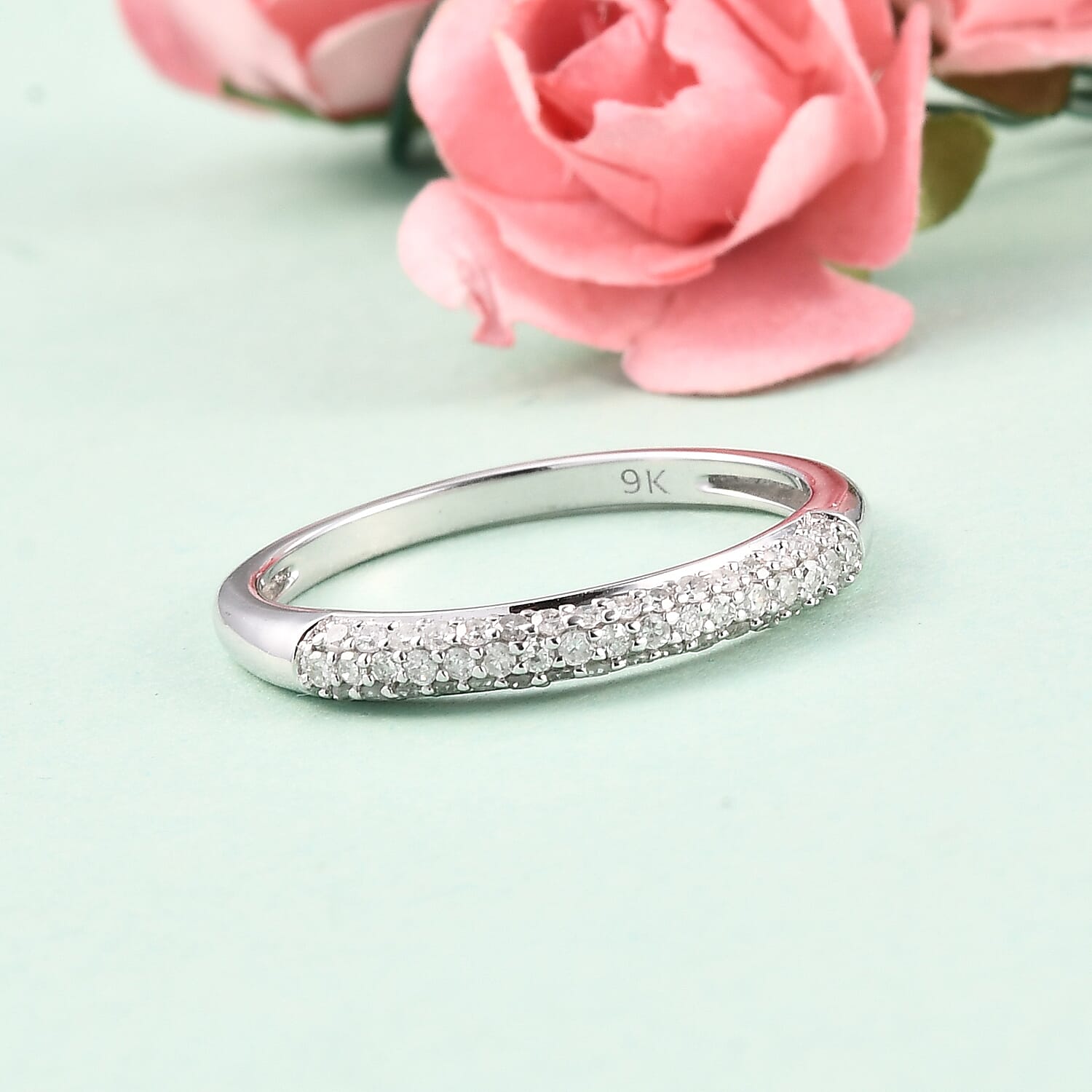 9K White Gold SGL Certified Diamond (I1-I2-G-H) Ring  0.23 Ct.