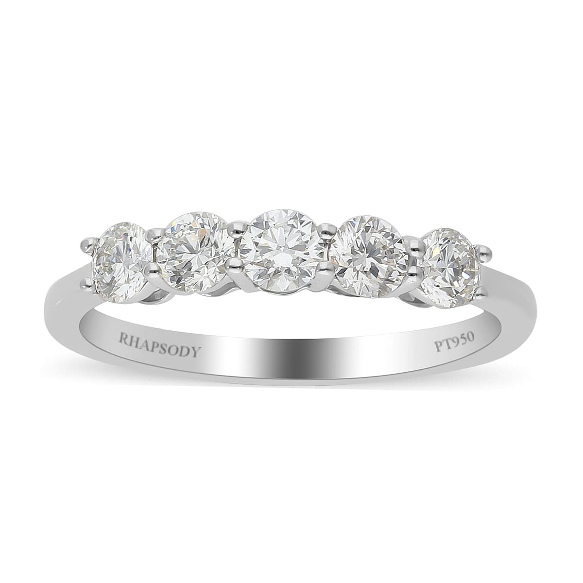 RHAPSODY 950 Platinum IGI Certified Diamond (VS-E-F) 5 Stone Ring 1.00 Ct