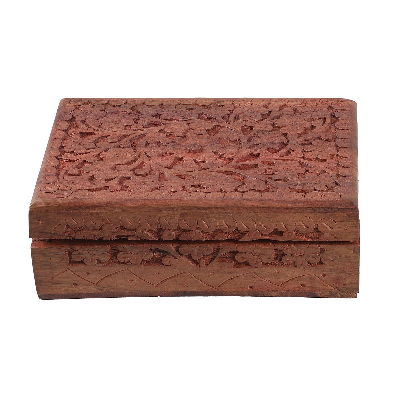 Hand Carved Tree Pattern Mango Wood Storage Box