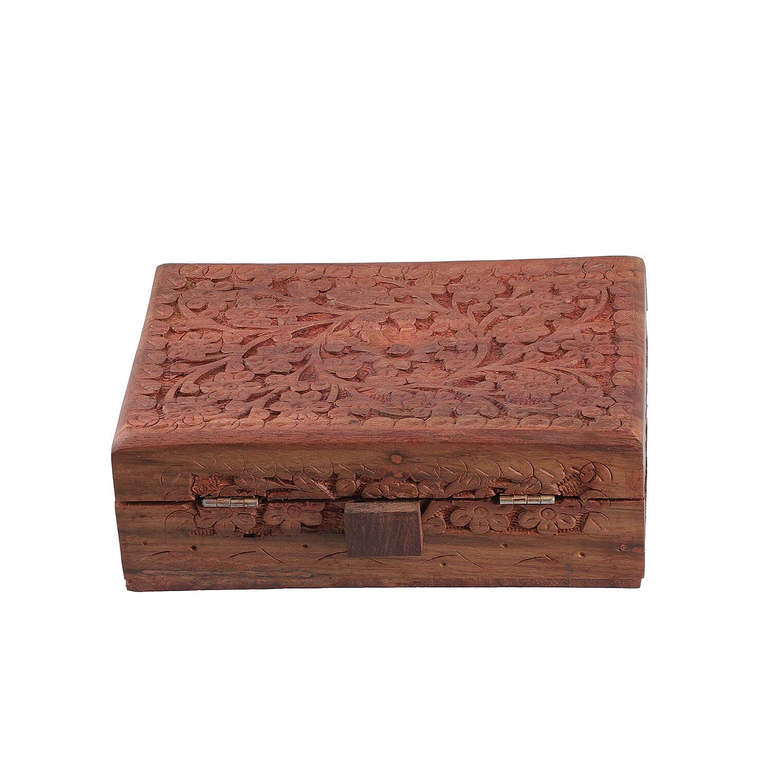 Hand Carved Tree Pattern Mango Wood Storage Box