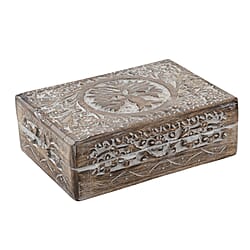 Hand Carved Tree Pattern Mango Wood Storage Box