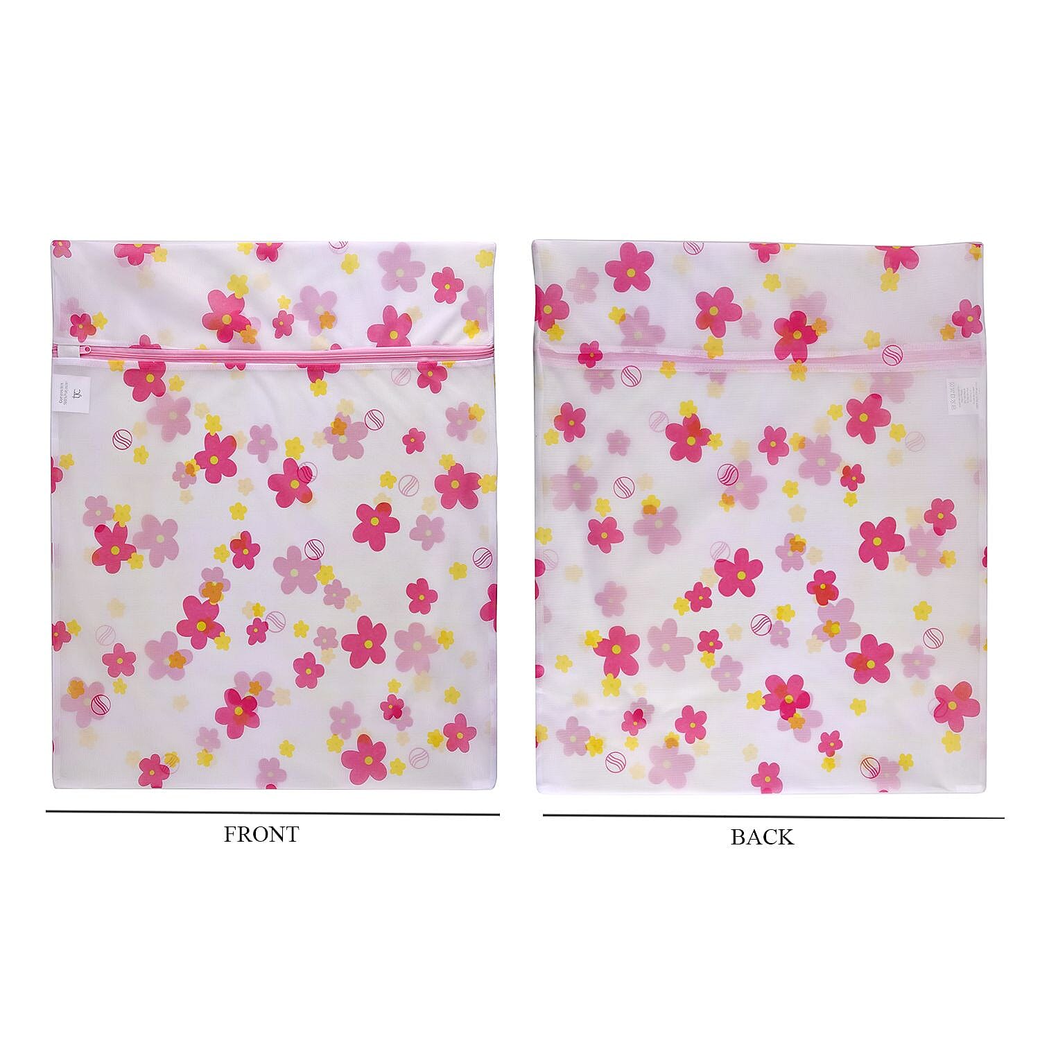 Set of 5 - Floral Pattern Laundry Bags with Zip Closure - Pink & Yellow