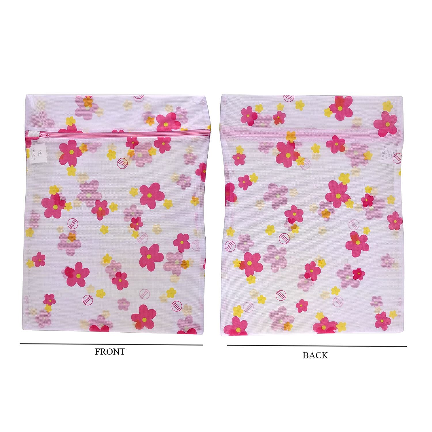 Set of 5 - Floral Pattern Laundry Bags with Zip Closure - Pink & Yellow