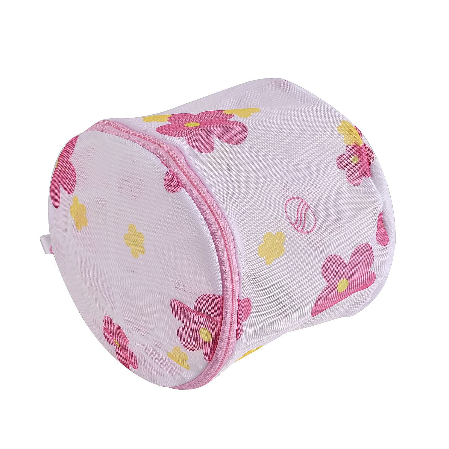 Set of 5 - Floral Pattern Laundry Bags with Zip Closure - Pink & Yellow