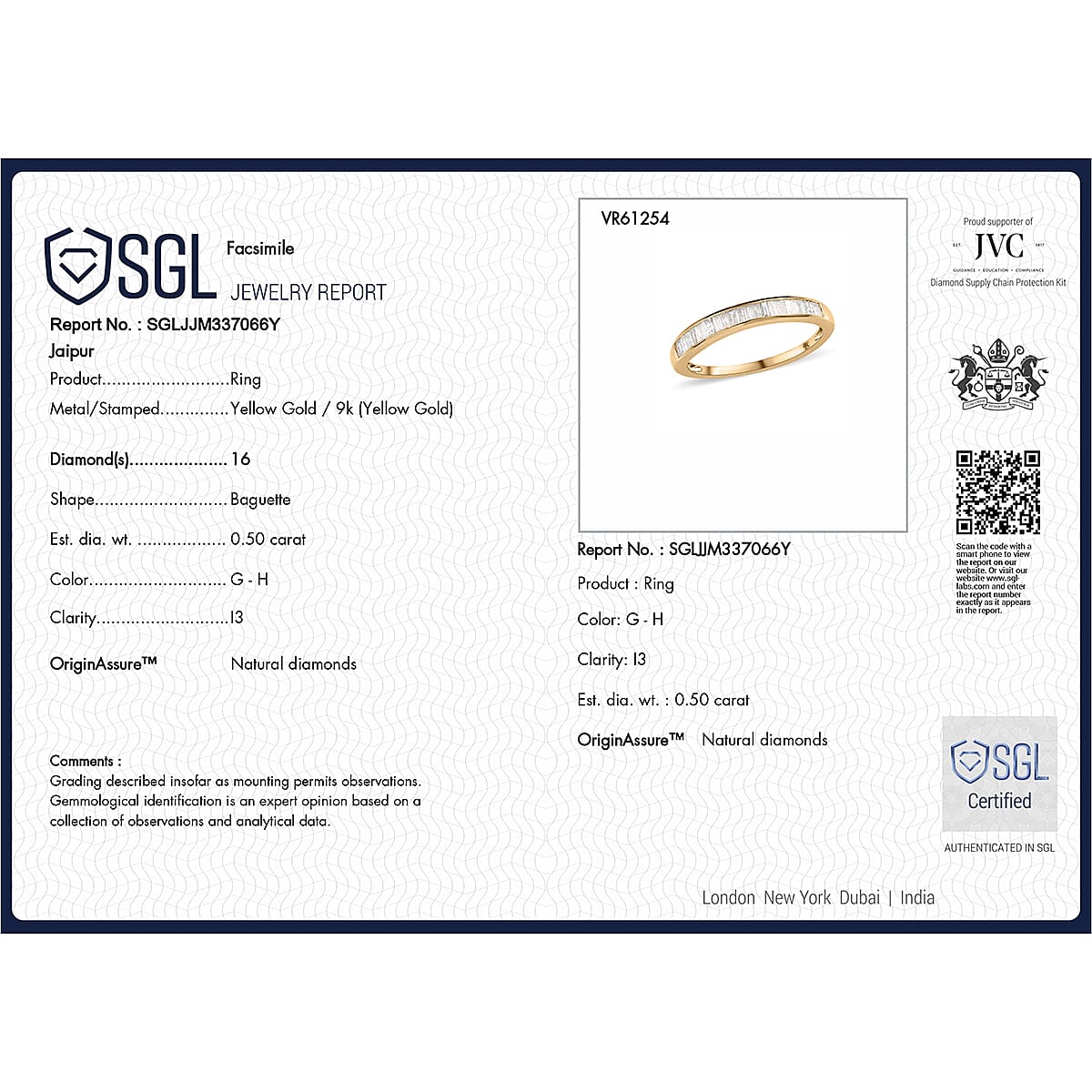 9K Yellow Gold Diamond (G-H) Band Ring 0.50 Ct, Gold Wt. 1.40 Gms.