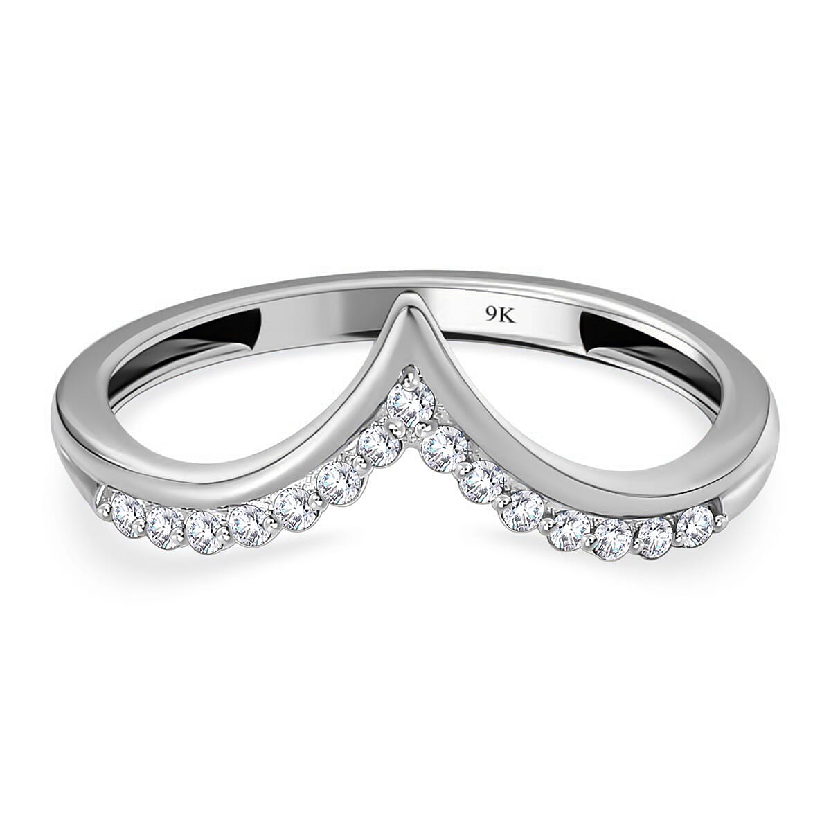 9K White Gold SGL Certified Diamond (G-H) Wishbone Ring 0.15 Ct