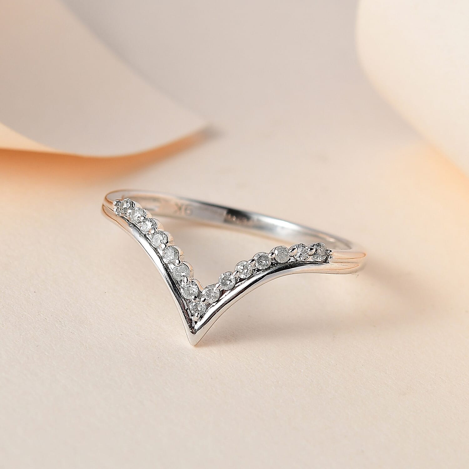 9K White Gold SGL Certified Diamond (G-H) Wishbone Ring 0.15 Ct