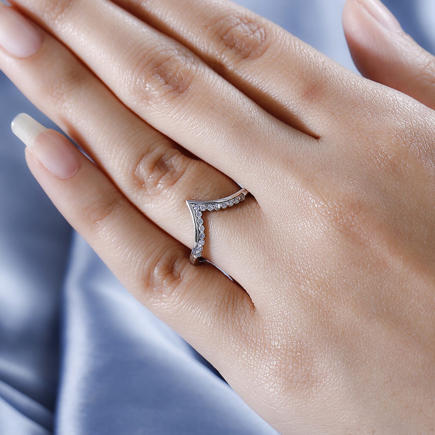 9K White Gold SGL Certified Diamond (G-H) Wishbone Ring 0.15 Ct