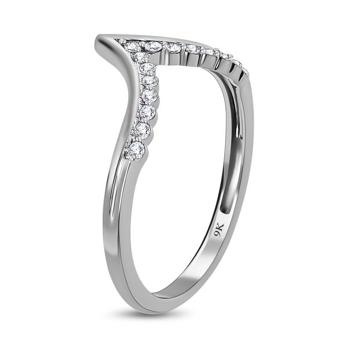 9K White Gold SGL Certified Diamond (G-H) Wishbone Ring 0.15 Ct