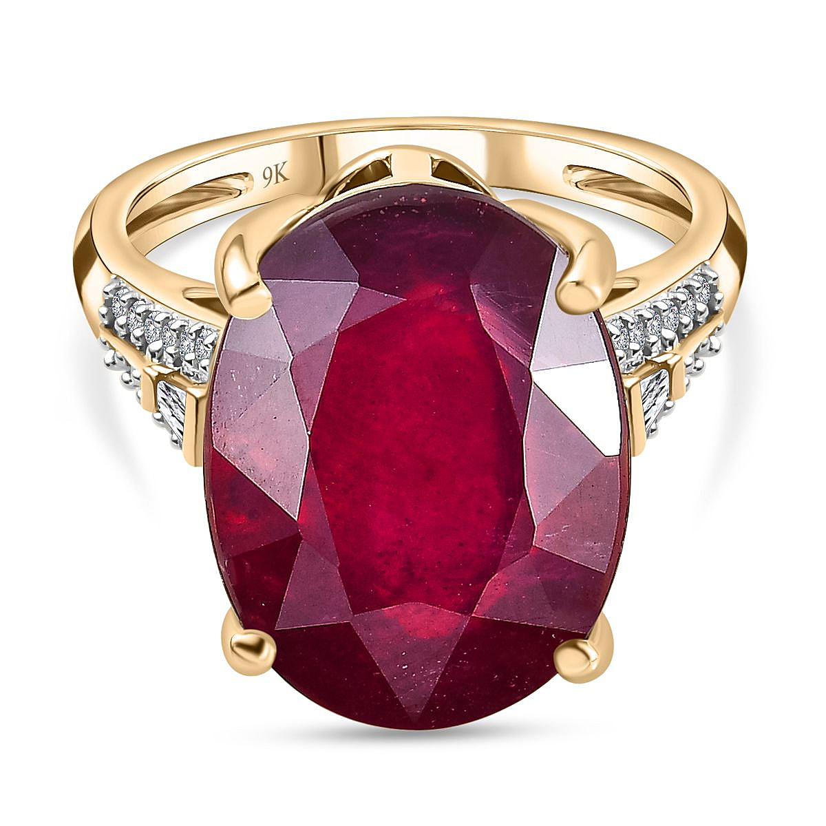 9K Yellow Gold AAA African Ruby 15.5cts & Diamond Ring Gold Wt. 3.79 Gms