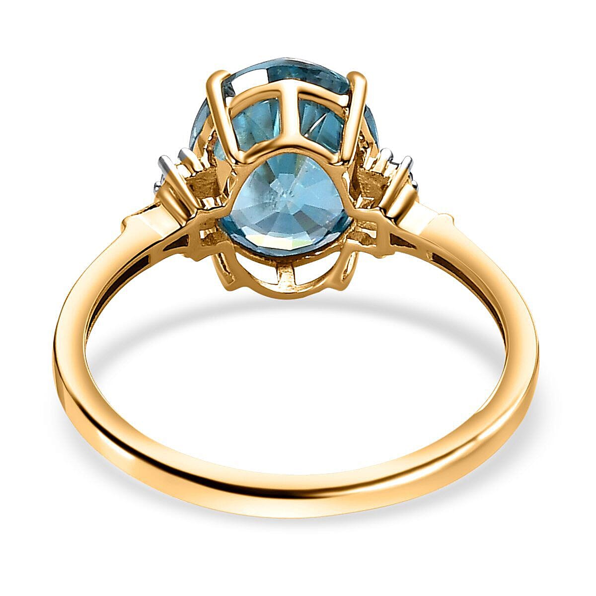 9K Yellow Gold Ratanakiri Blue Zircon and Diamond (G-H) Ring 3.85 Ct