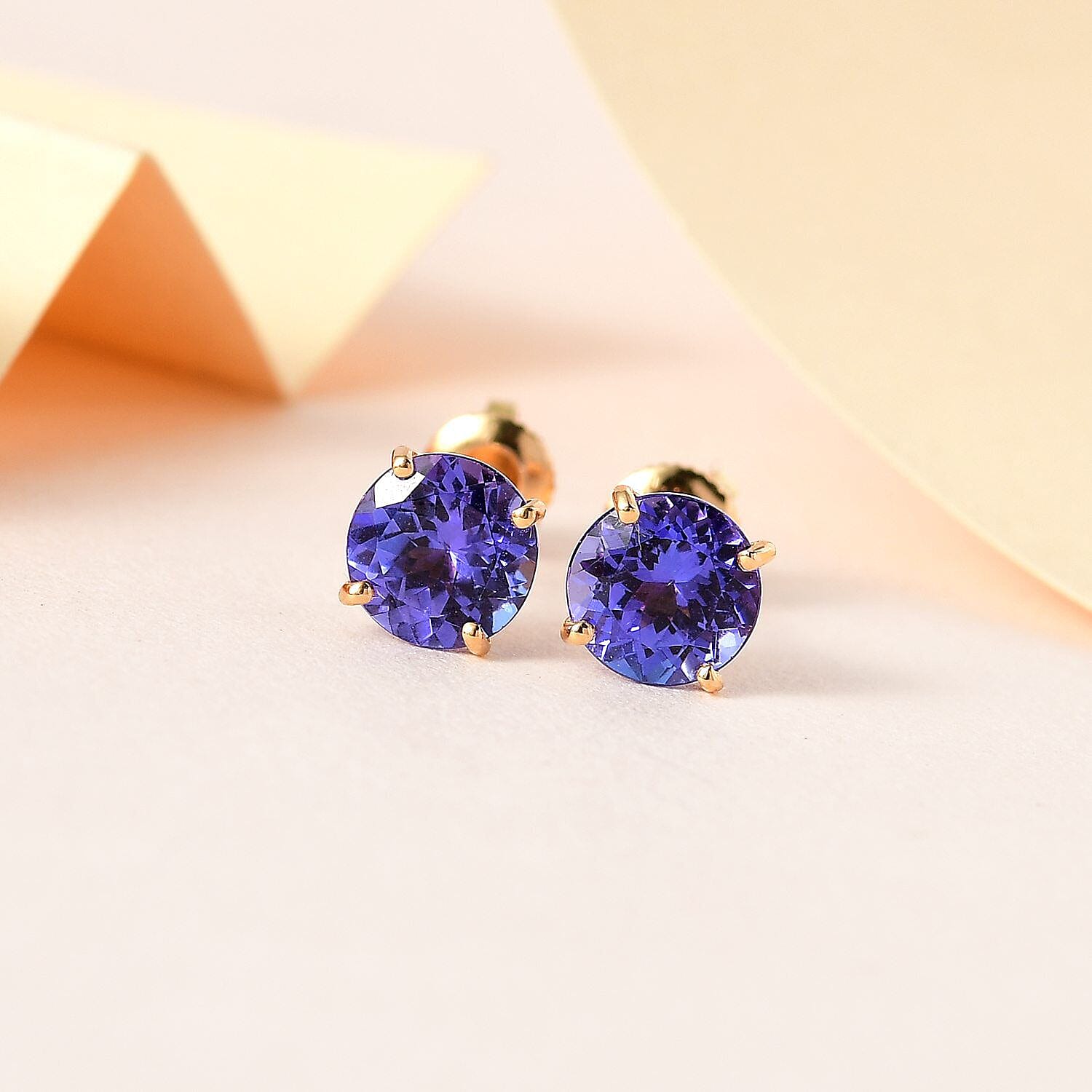 Signature Collection- 22K Yellow Gold AAA Tanzanite Stud Earrings(with Screw Back) 1.81 Ct