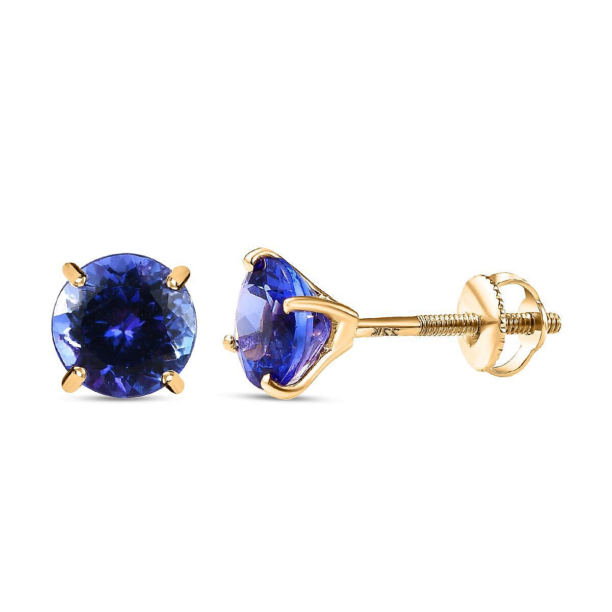 Signature Collection- 22K Yellow Gold AAA Tanzanite Stud Earrings(with Screw Back) 1.81 Ct