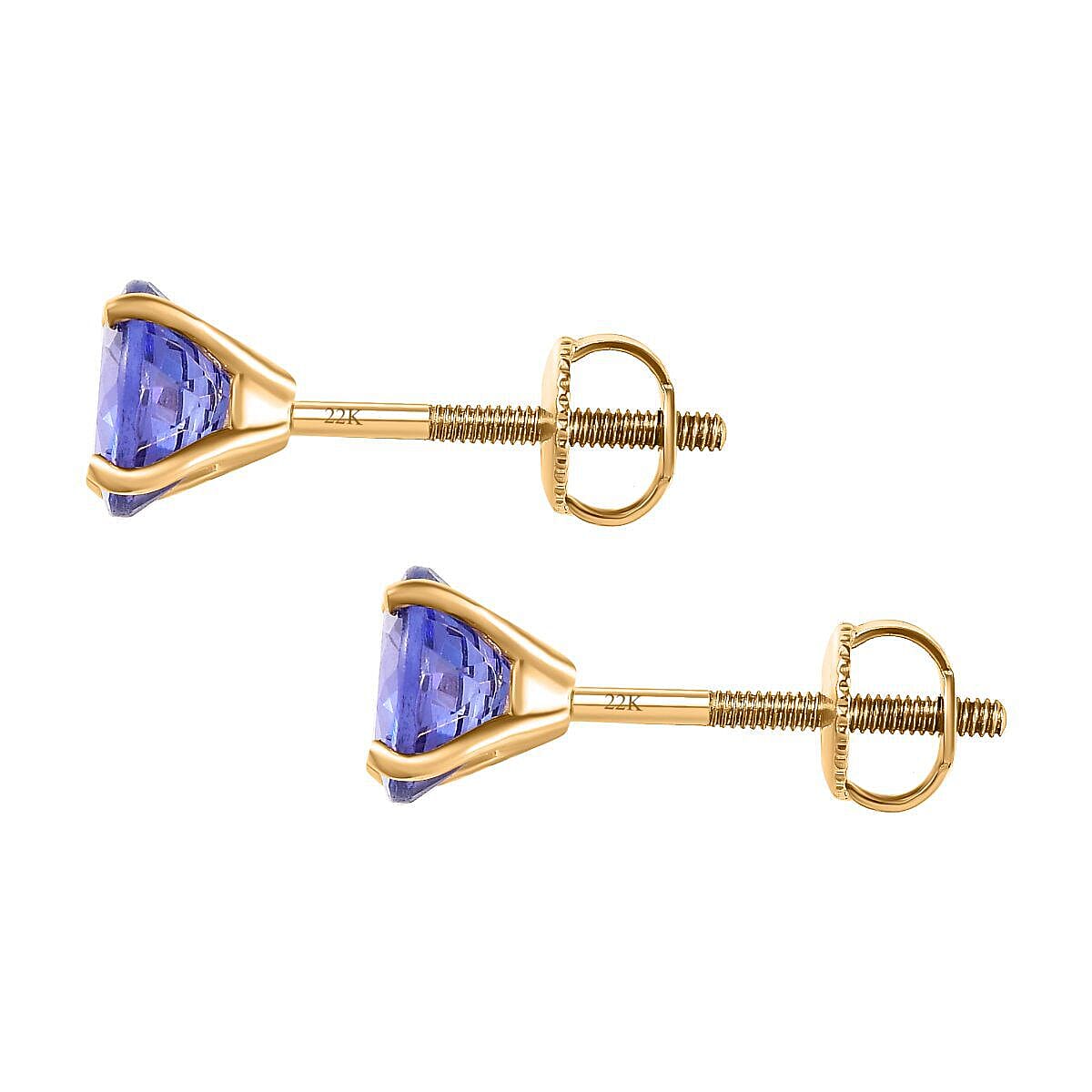 Signature Collection- 22K Yellow Gold AAA Tanzanite Stud Earrings(with Screw Back) 1.81 Ct