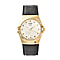 EON 1962 Swiss Movement White Dial Yellow Gold Case Champagne Diamond Studded 5 ATM Water Resistant Watch with Black Leather Strap