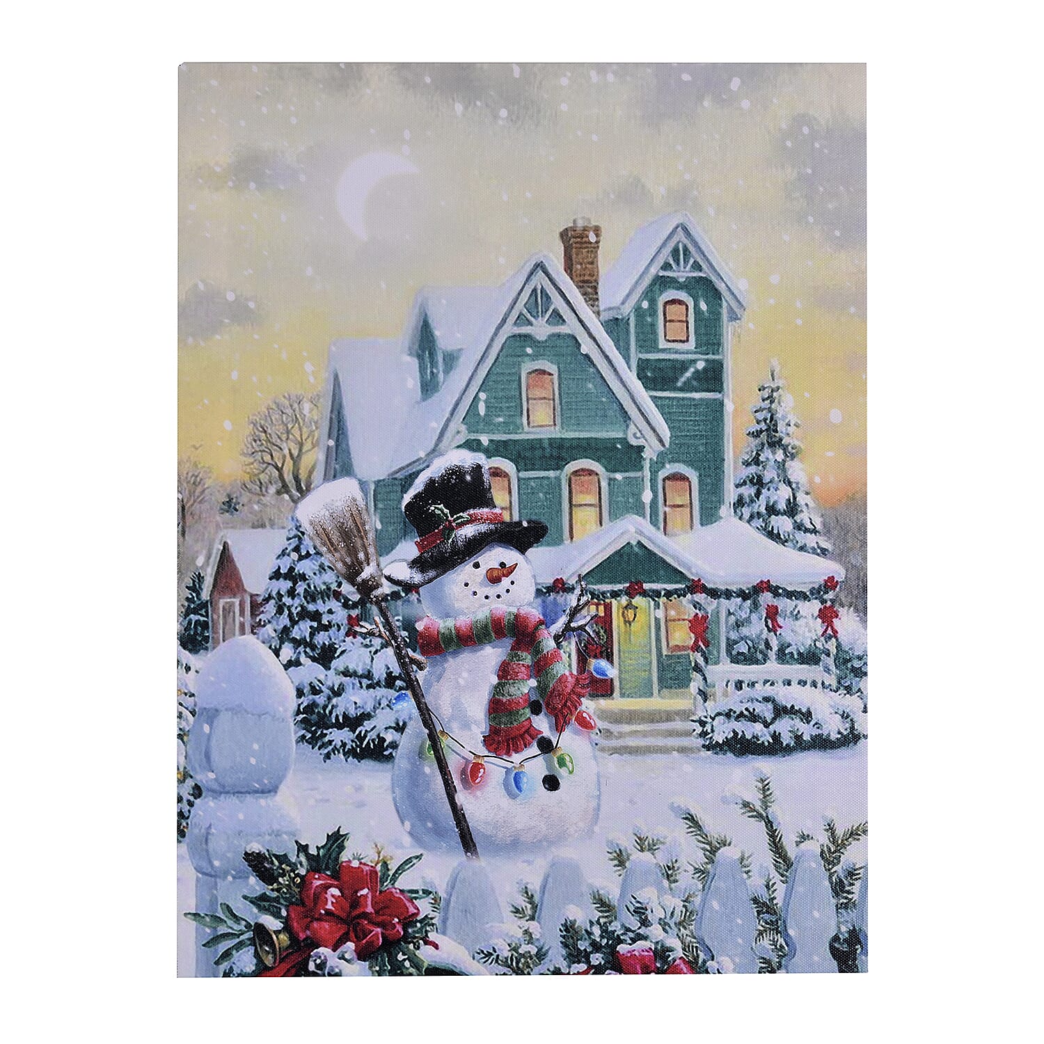 6 LED Warm Light Christmas Theme Painting (Size 40X30 Cm) Requires 2 x AA Battery (not included)