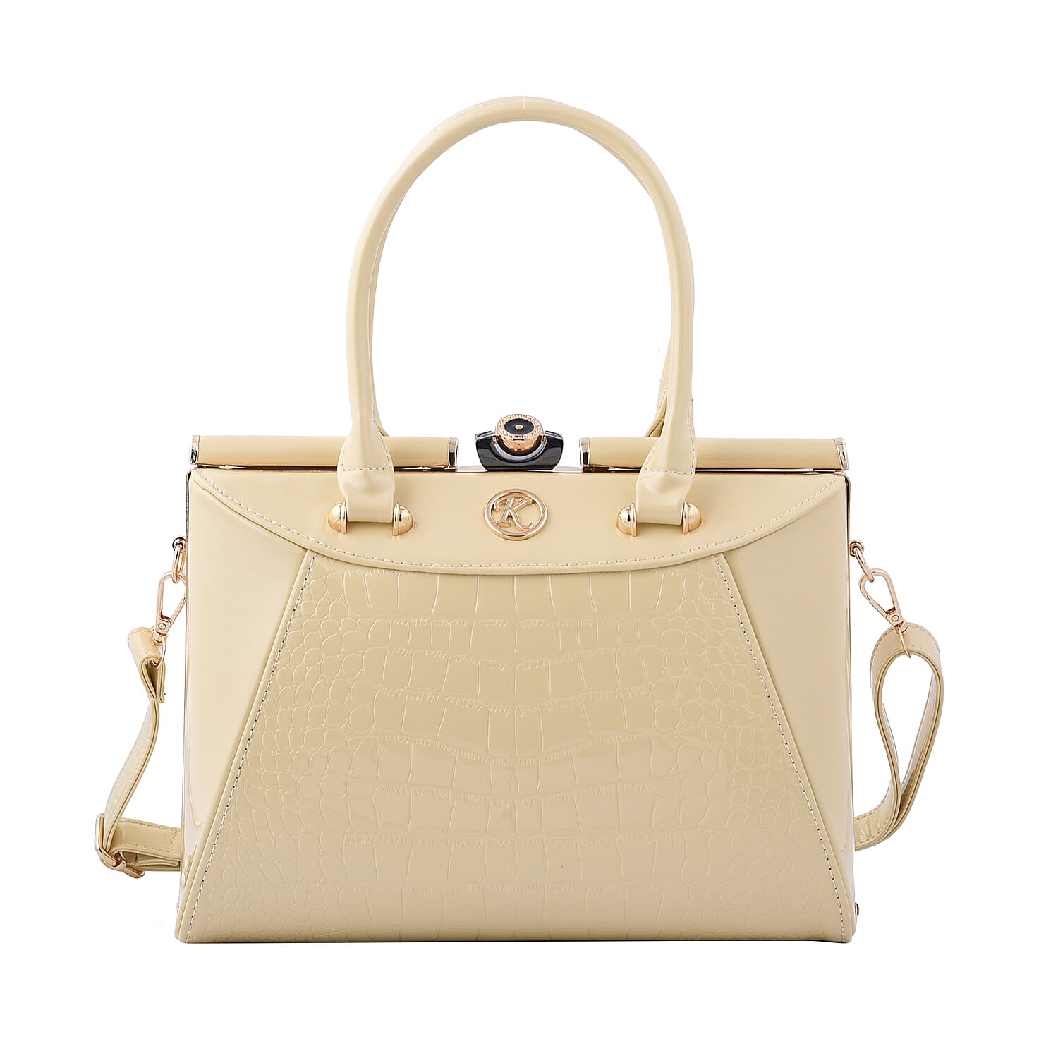 BOUTIQUE COLLECTION Croc Pattern Satchel Bag with Detachable and Adjustable Shoulder Strap (Size 30x22x13 Cm) - Beige