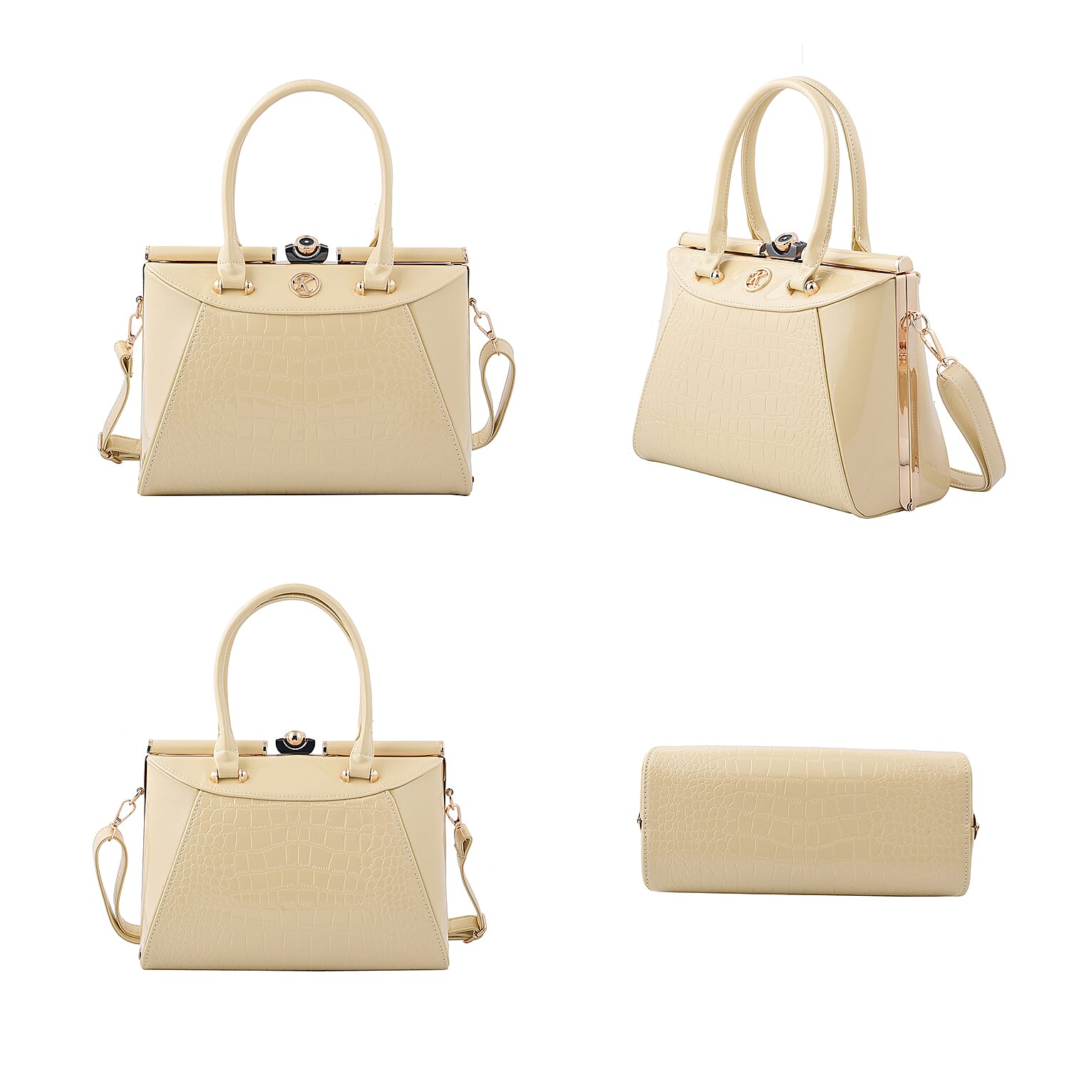 BOUTIQUE COLLECTION Croc Pattern Satchel Bag with Detachable and Adjustable Shoulder Strap (Size 30x22x13 Cm) - Beige
