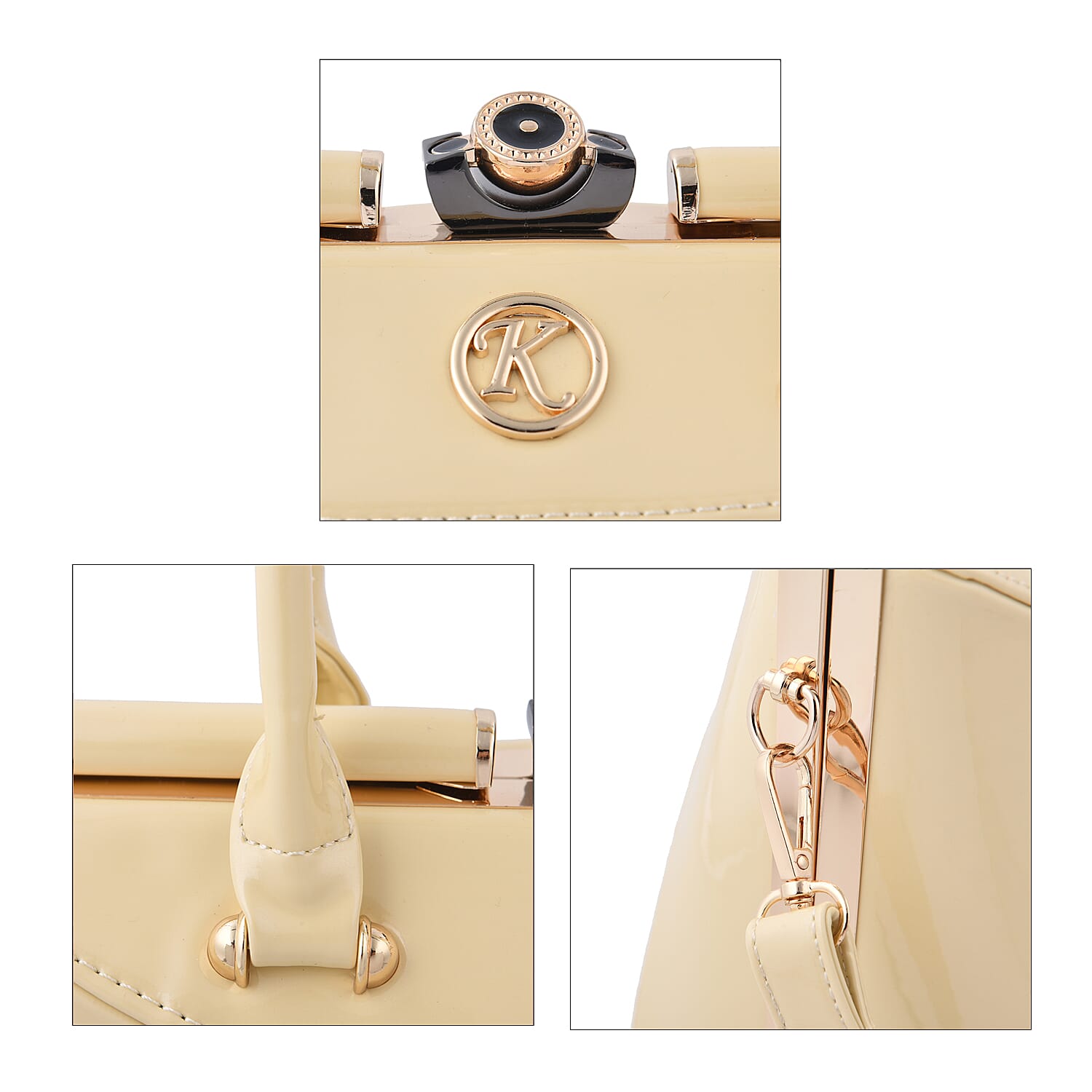 BOUTIQUE COLLECTION Croc Pattern Satchel Bag with Detachable and Adjustable Shoulder Strap (Size 30x22x13 Cm) - Beige