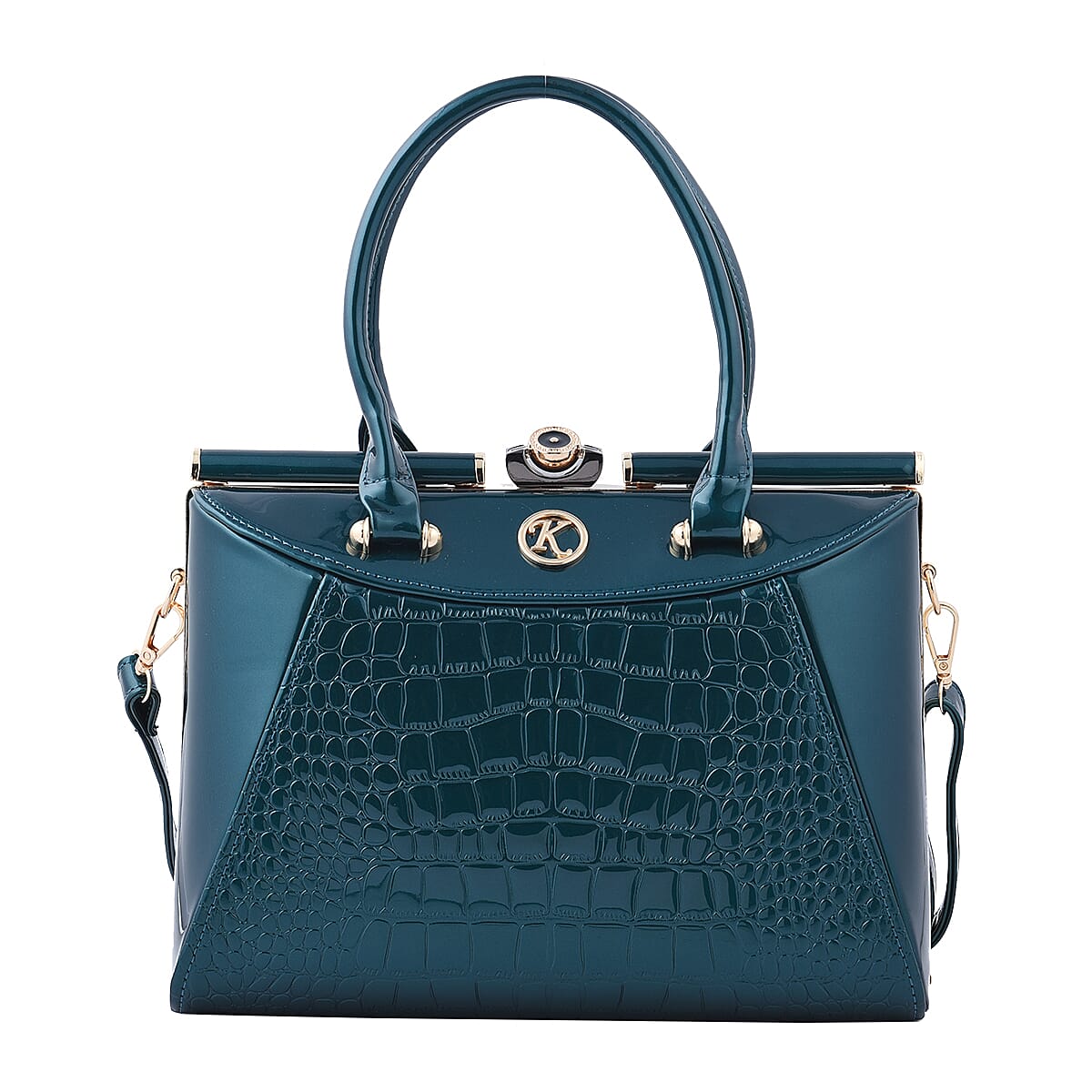 BOUTIQUE COLLECTION Croc Pattern Satchel Bag with Detachable and Adjustable Shoulder Strap (Size 30x13x22 Cm) - Green