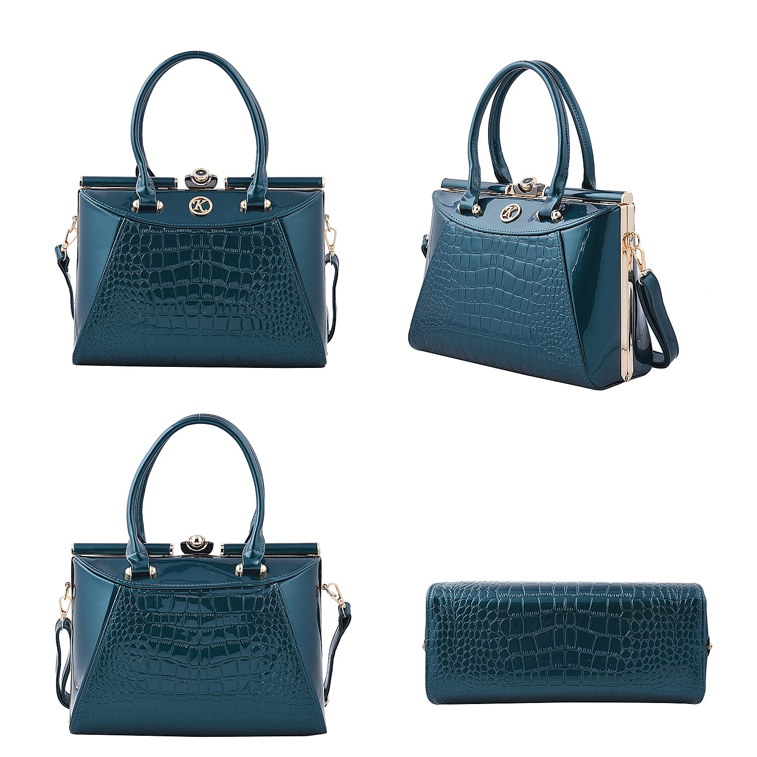 BOUTIQUE COLLECTION Croc Pattern Satchel Bag with Detachable and Adjustable Shoulder Strap (Size 30x13x22 Cm) - Green