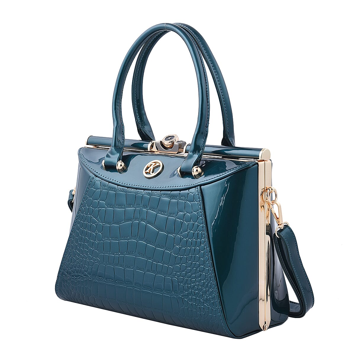 BOUTIQUE COLLECTION Croc Pattern Satchel Bag with Detachable and Adjustable Shoulder Strap (Size 30x13x22 Cm) - Green