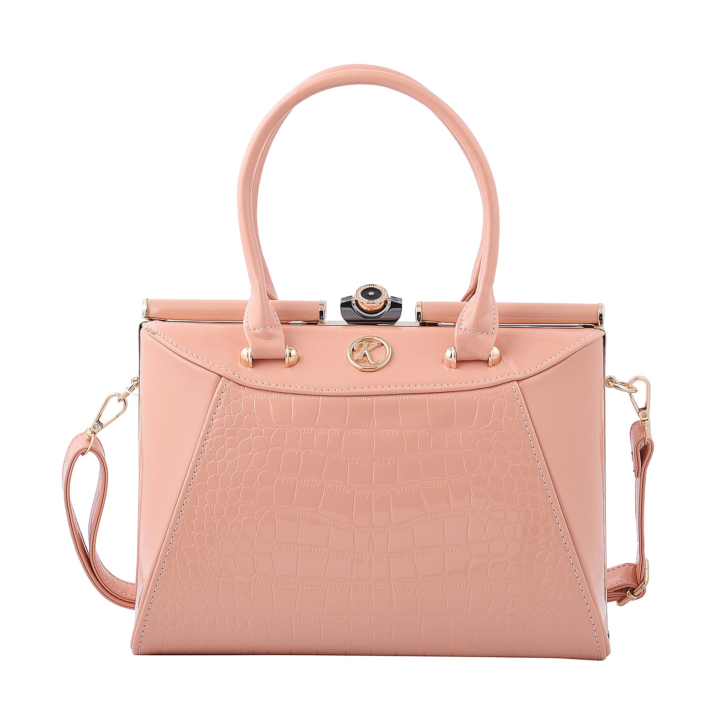 BOUTIQUE COLLECTION Croc Pattern Satchel Bag with Detachable and Adjustable Shoulder Strap (Size 30x13x22 Cm) - Pink