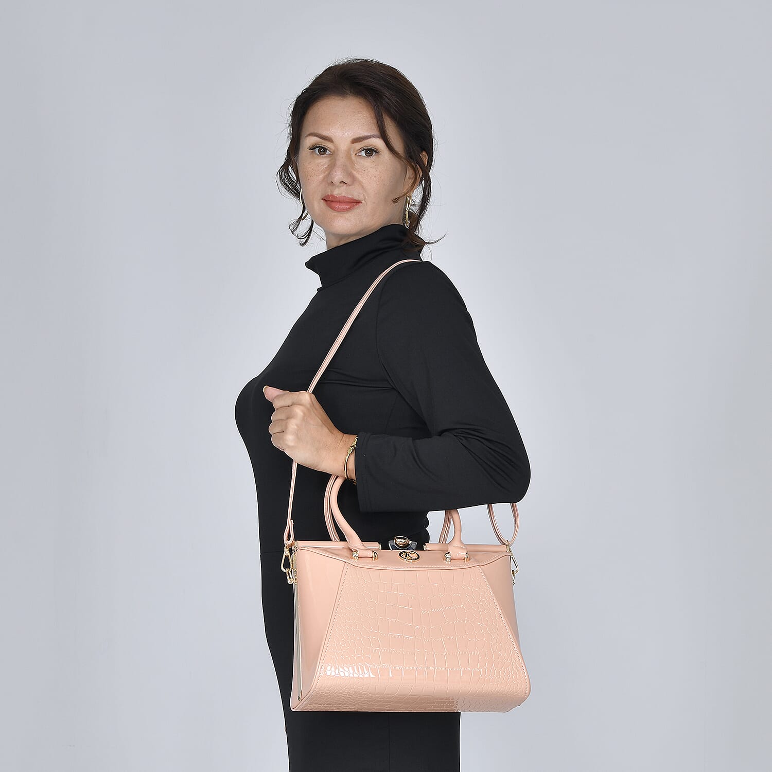 BOUTIQUE COLLECTION Croc Pattern Satchel Bag with Detachable and Adjustable Shoulder Strap (Size 30x13x22 Cm) - Pink