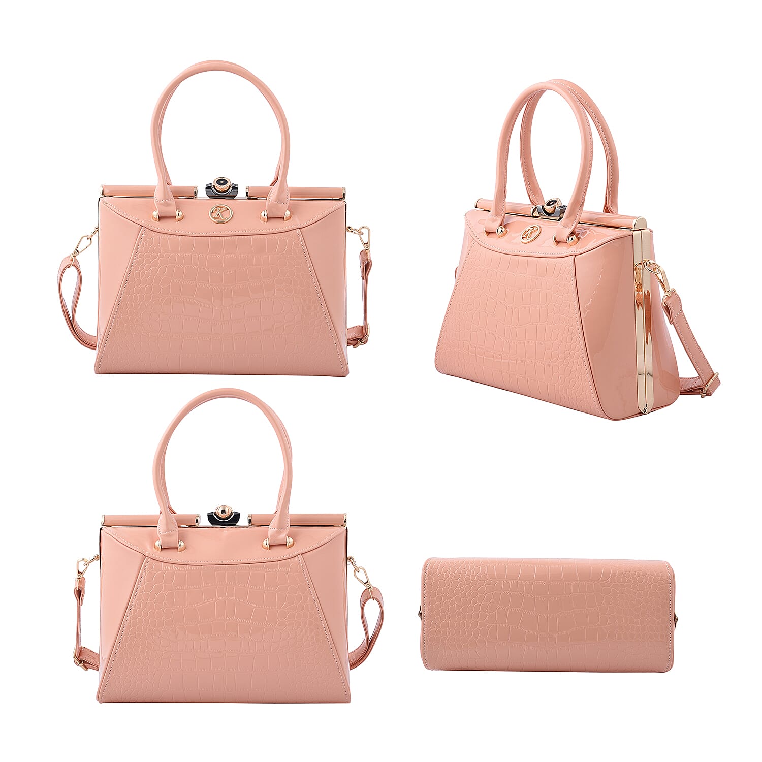 BOUTIQUE COLLECTION Croc Pattern Satchel Bag with Detachable and Adjustable Shoulder Strap (Size 30x13x22 Cm) - Pink